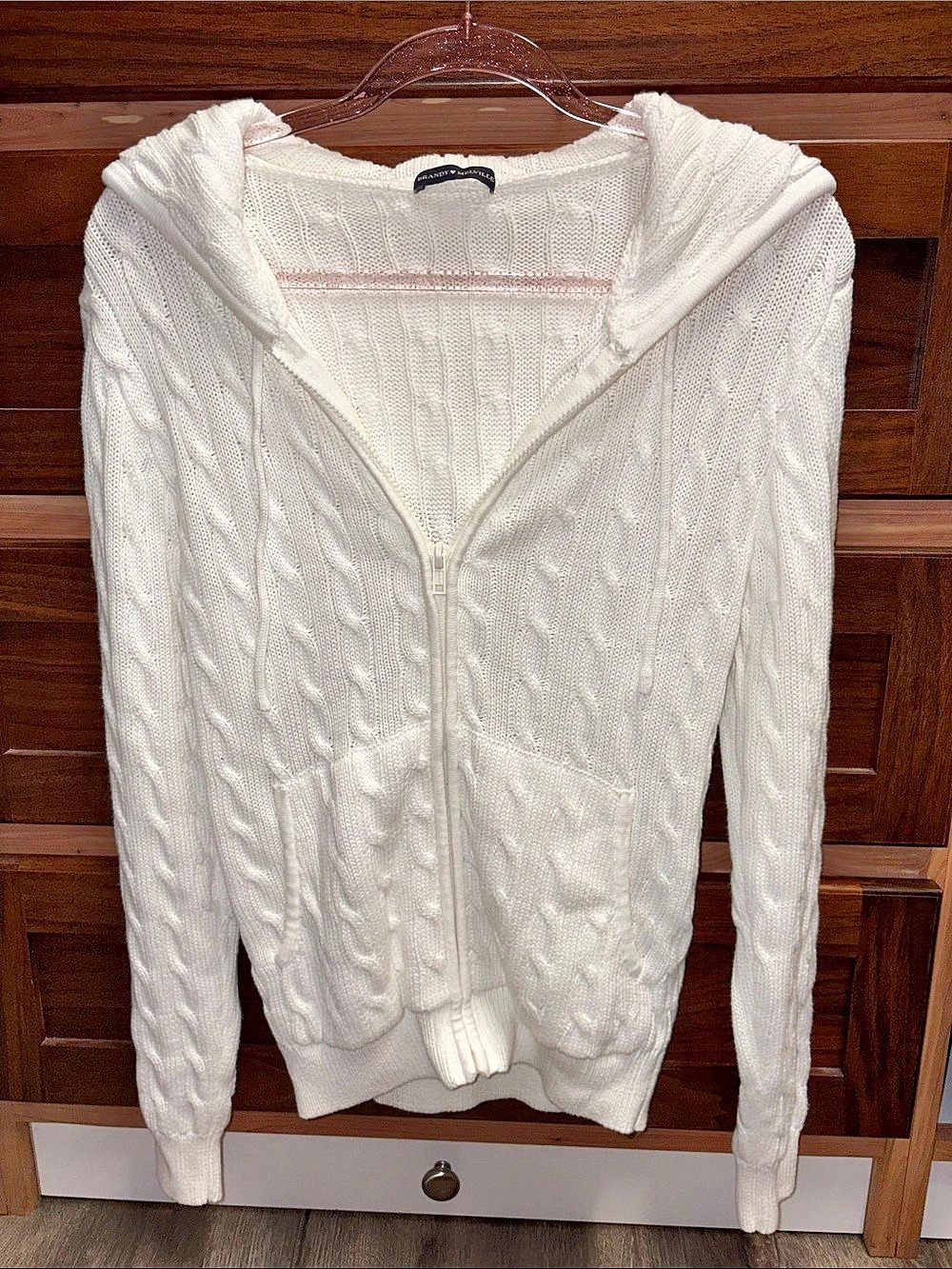 Brandy Melville NWOT White Ayla Cable Knit Zip-Up Sweater Cardigan